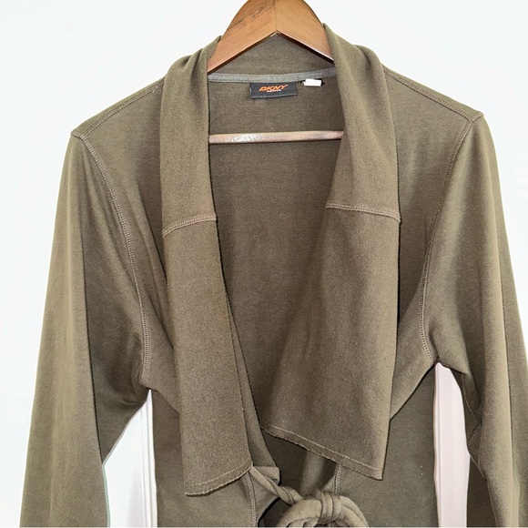 DKNY active olive green open front, belted cardigan, women, no size tag - Picture 3 of 11
